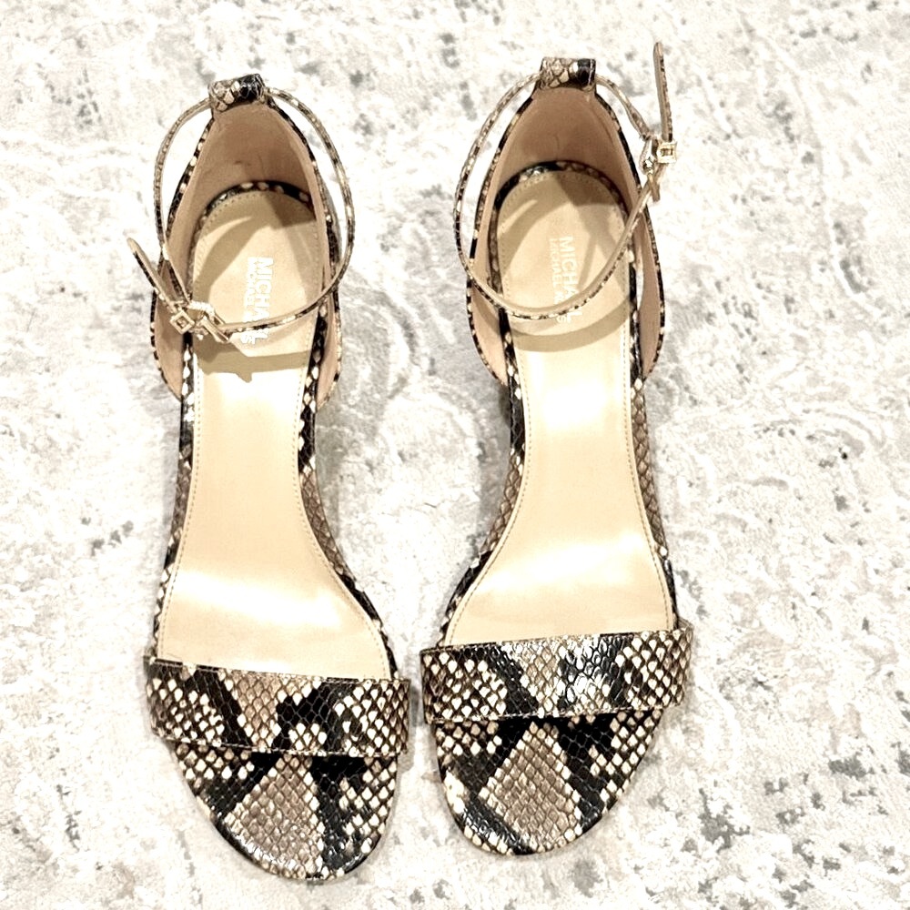 Michael Kors Leather Lena Sandals in snake print leather, Size 9.5-Like New!